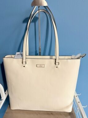 kate spade Cream Leather Tote with Gold Plaque